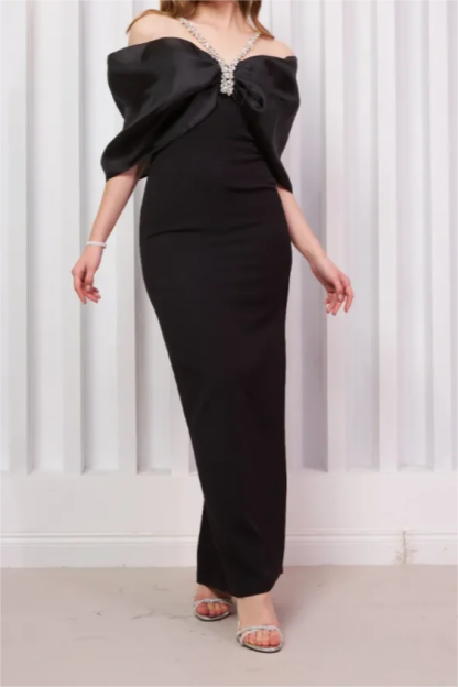 Off Shoulder Rhinestone Midi Dress