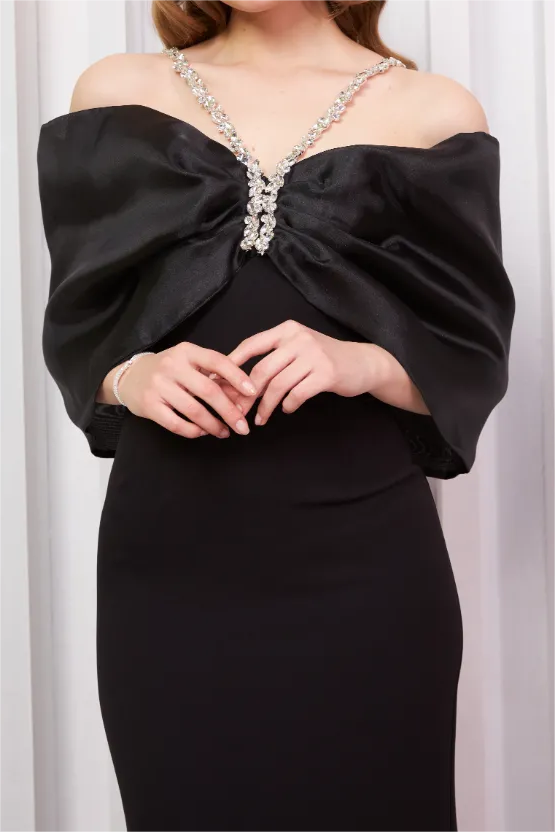 Off Shoulder Rhinestone Midi Dress