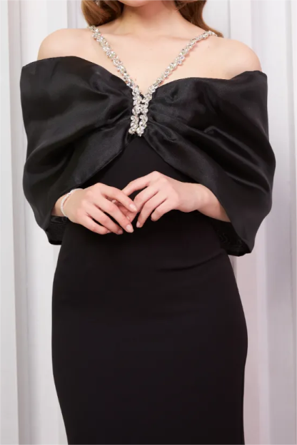 Off Shoulder Rhinestone Midi Dress