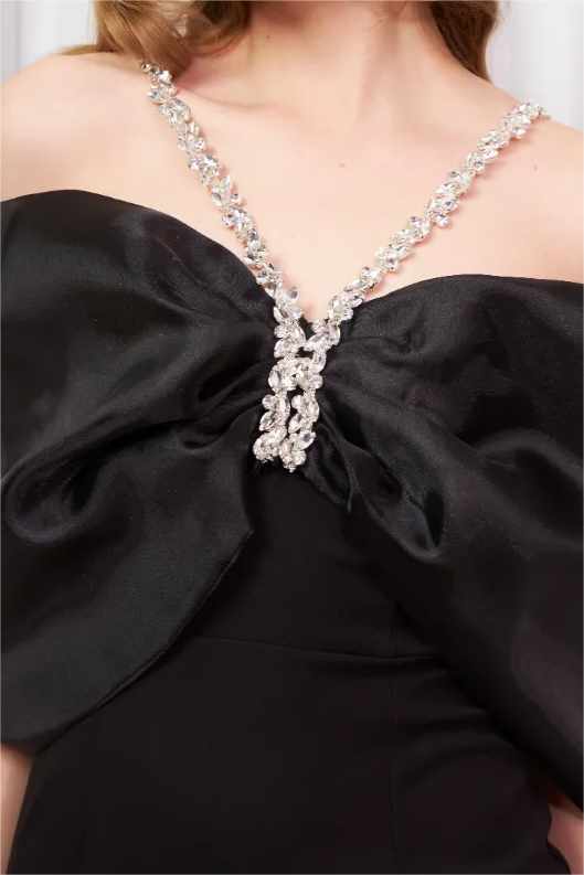 Off Shoulder Rhinestone Midi Dress