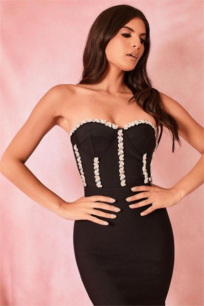 Bandage Rhinestone Strapless Midi Dress