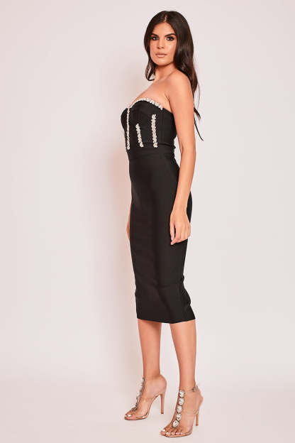 Bandage Rhinestone Strapless Midi Dress