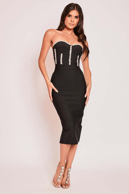 Bandage Rhinestone Strapless Midi Dress