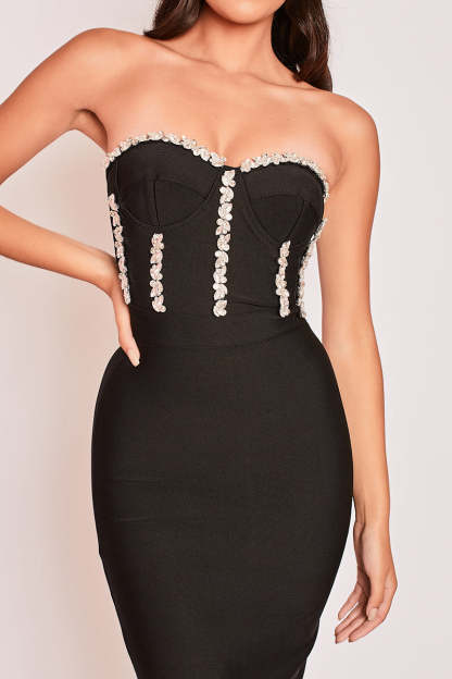 Bandage Rhinestone Strapless Midi Dress