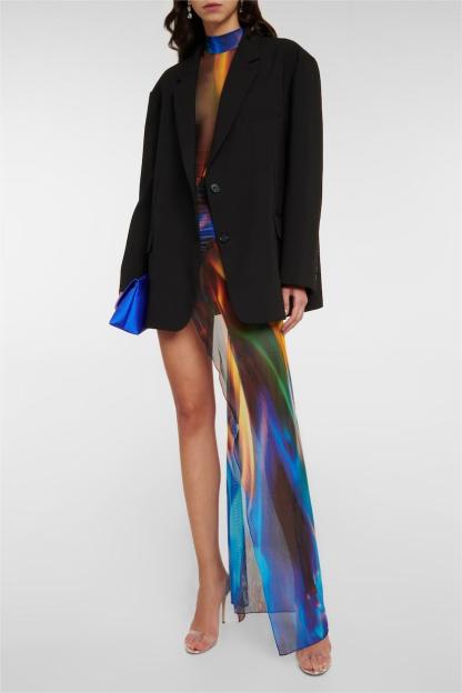 Mesh Tie Dye High Neck Midi Dress