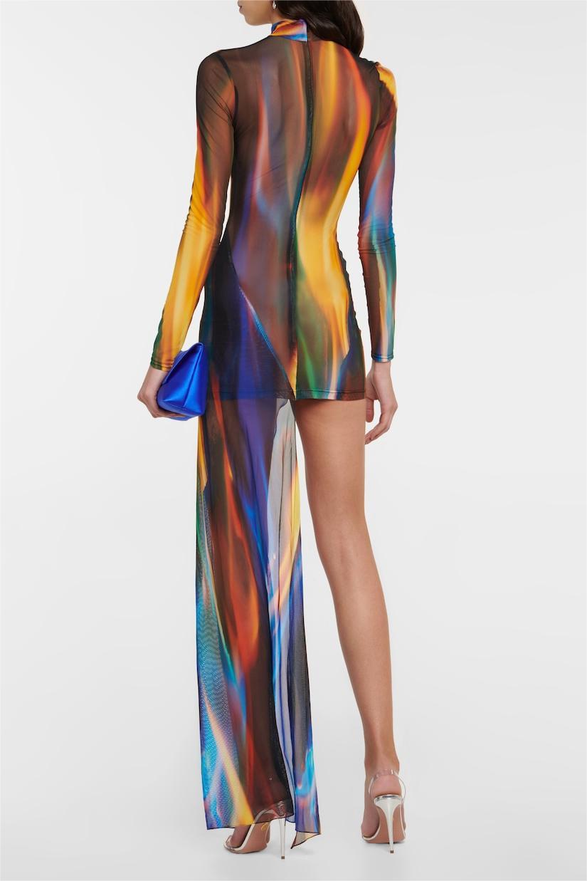 Mesh Tie Dye High Neck Midi Dress