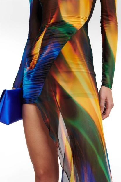 Mesh Tie Dye High Neck Midi Dress