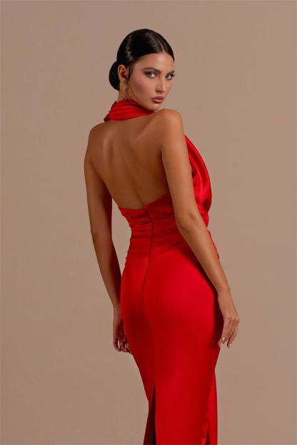 Solid Halter Neck Backless Maxi Dress
