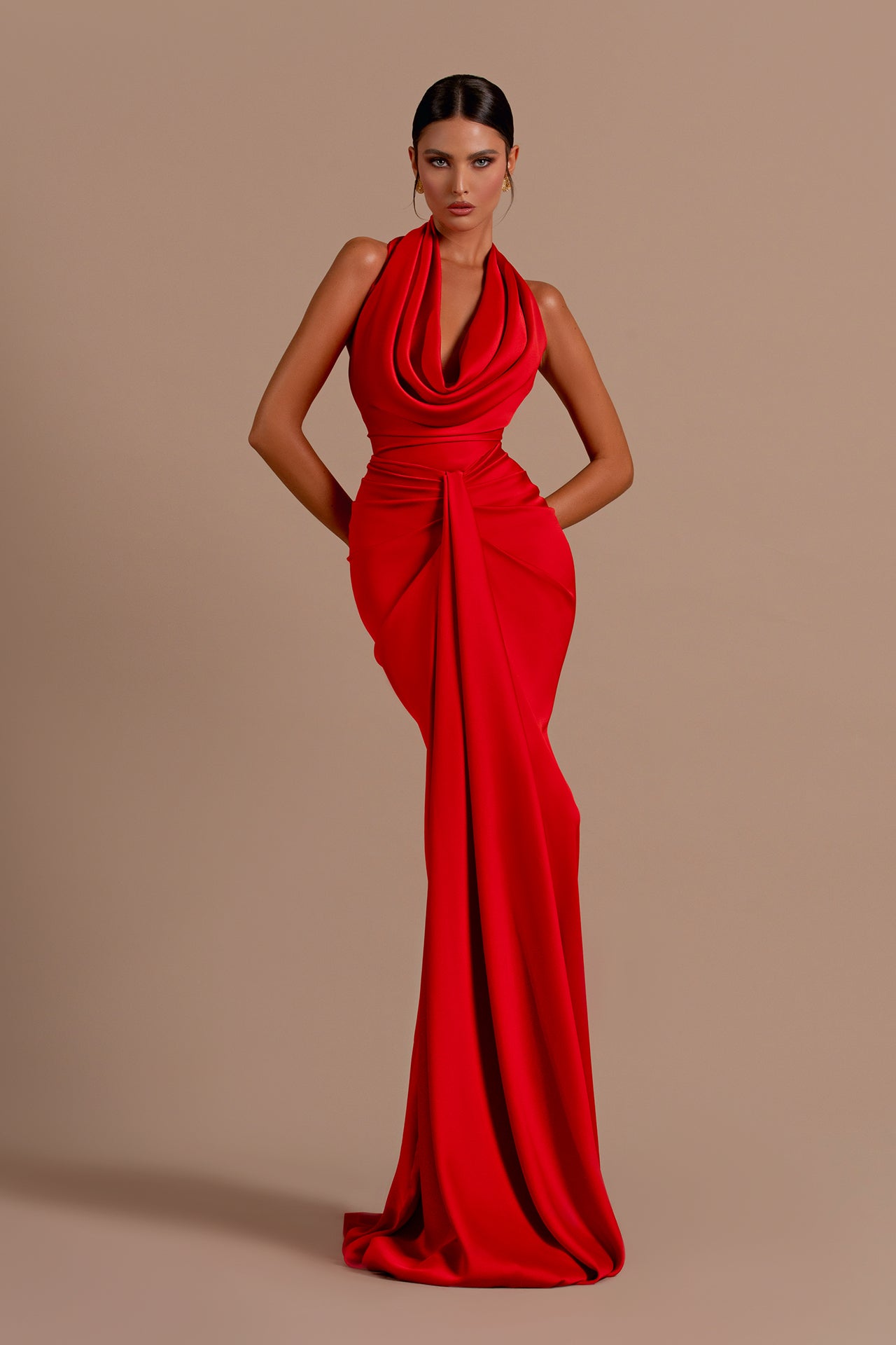 Solid Halter Neck Backless Maxi Dress