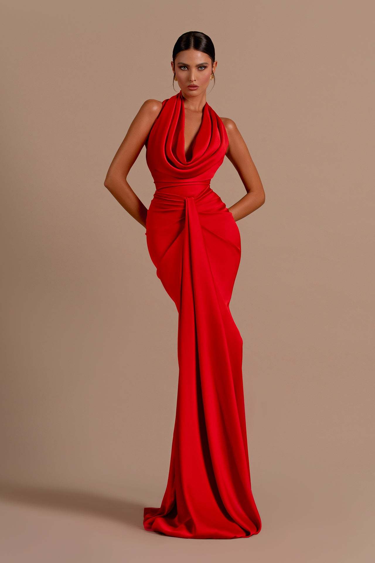 Solid Halter Neck Backless Maxi Dress