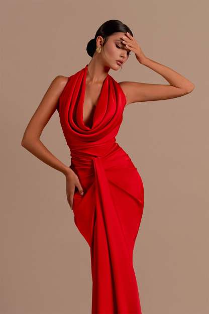 Solid Halter Neck Backless Maxi Dress