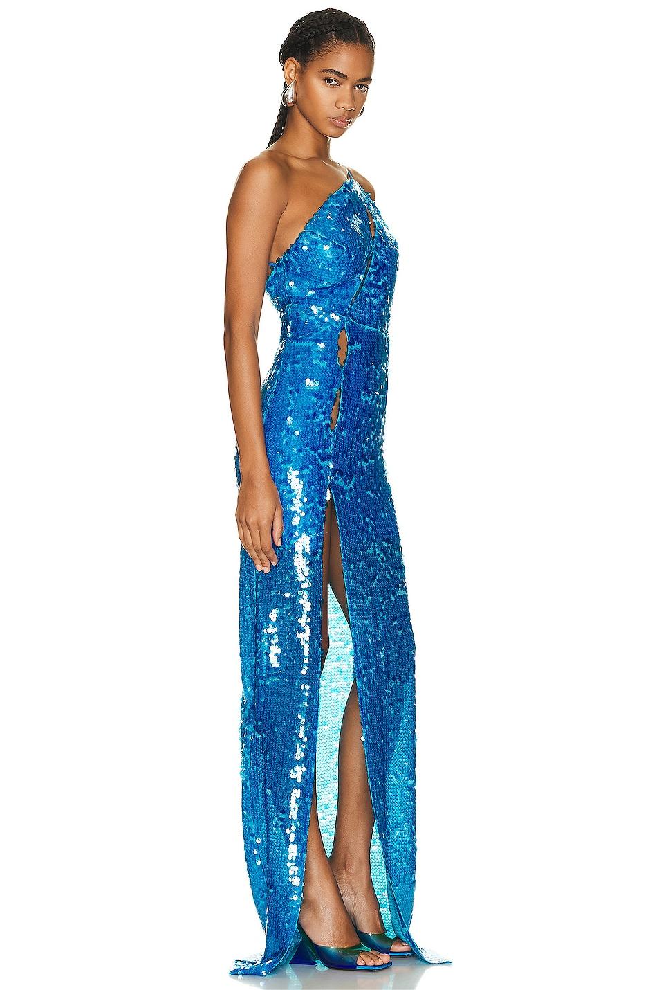 Sequin One Shoulder High Slit Maxi Dress