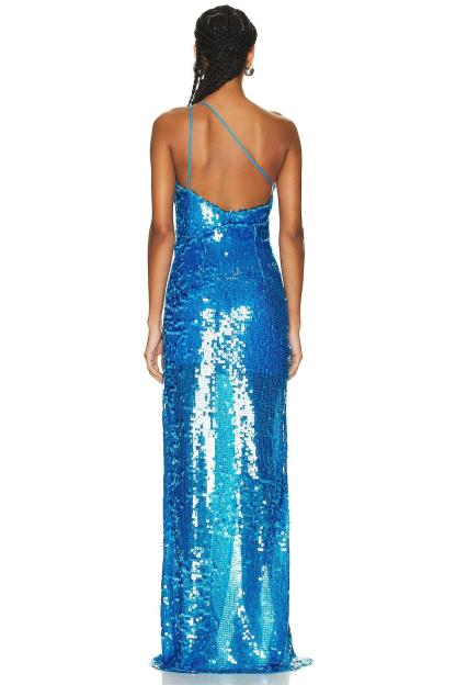 Sequin One Shoulder High Slit Maxi Dress