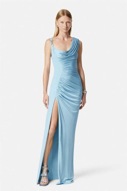 Satin Pleat Asymmetrical Midi Dress