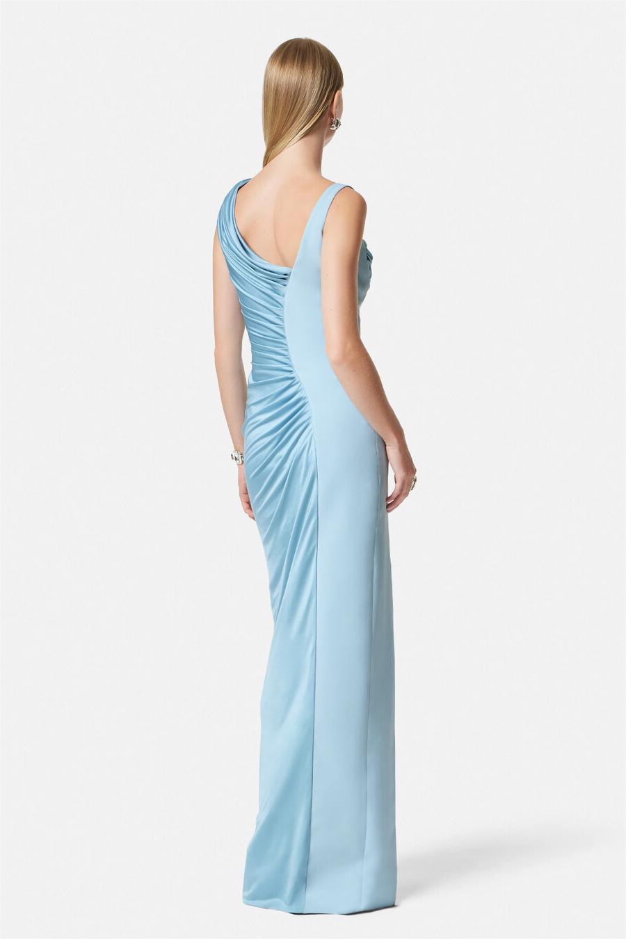 Satin Pleat Asymmetrical Midi Dress