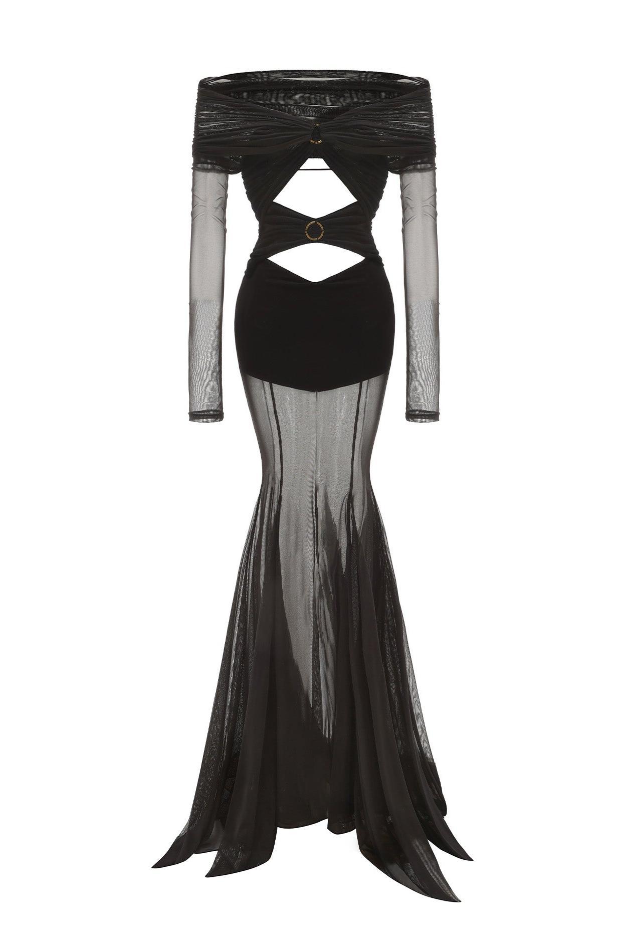 Off Shoulder Cut-Out Maxi Dress With Scarf