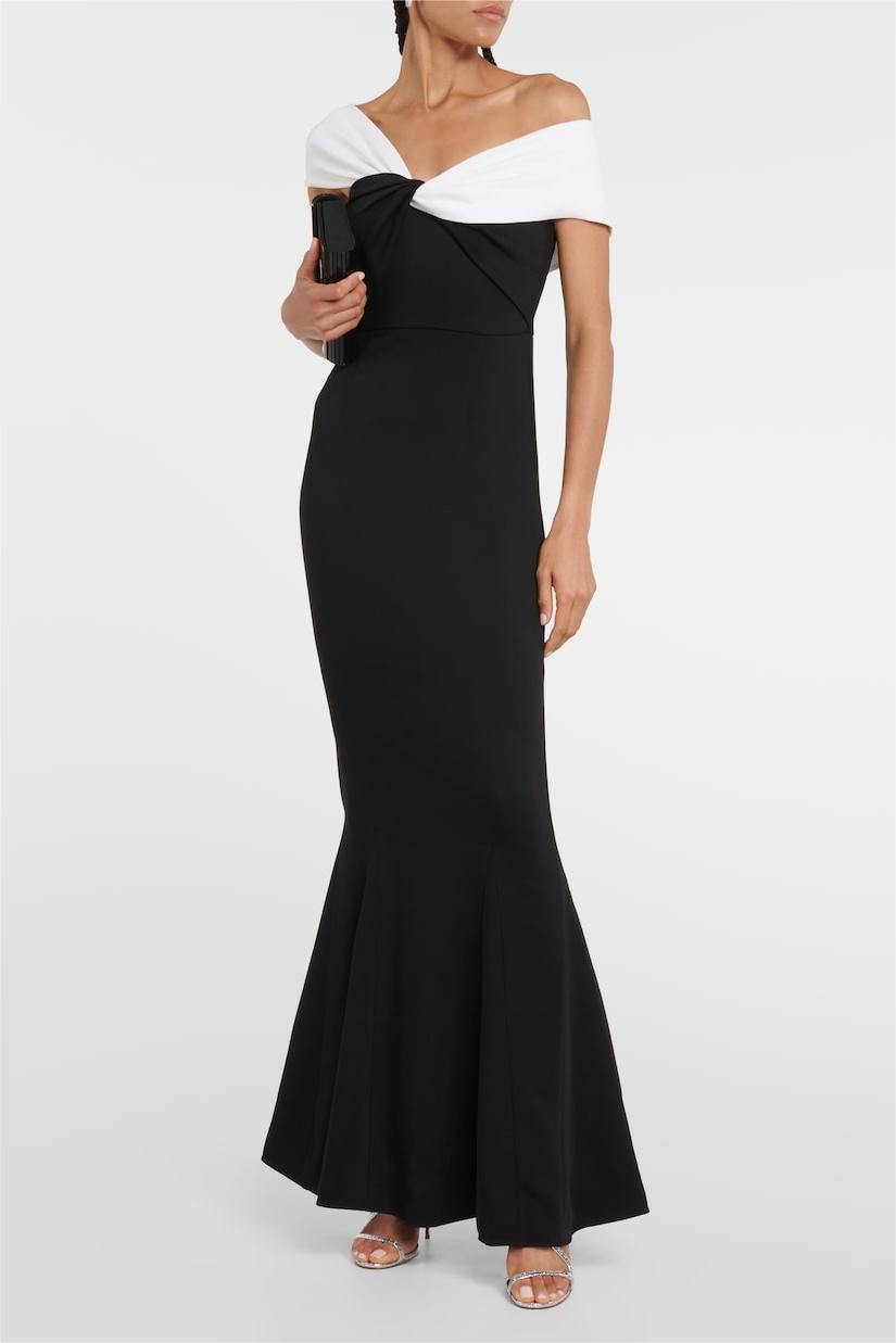 Contrast Color Off Shoulder Knotted Midi Dress