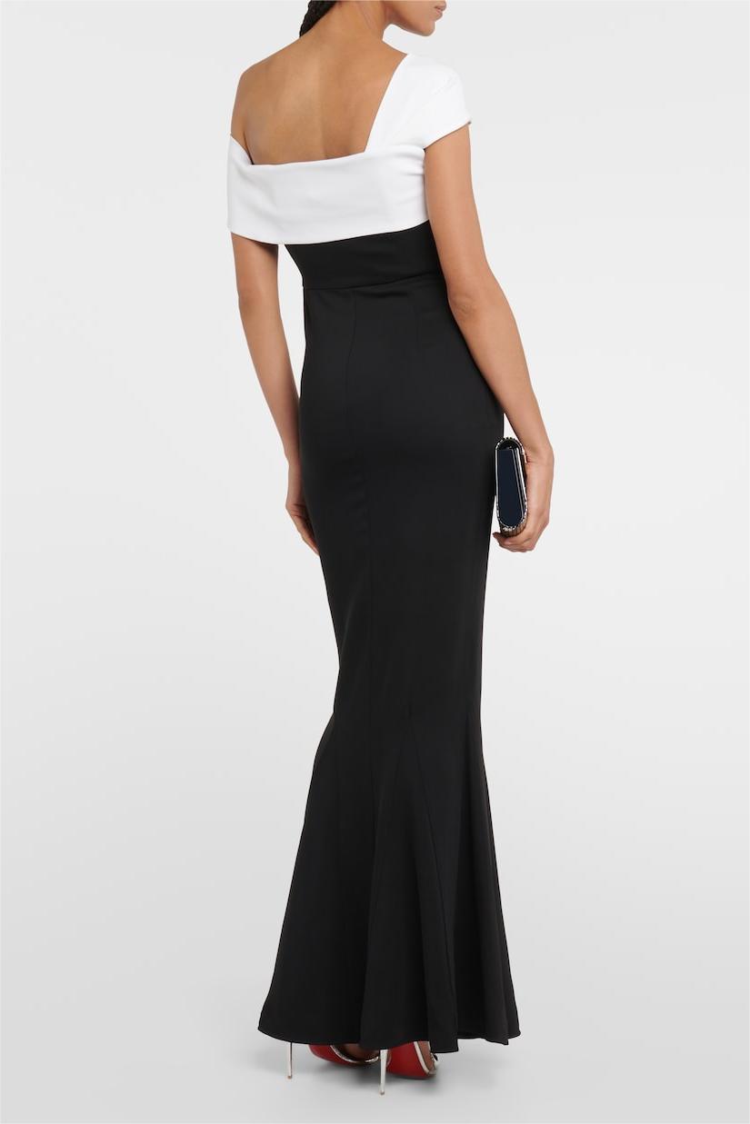 Contrast Color Off Shoulder Knotted Midi Dress