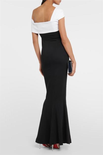 Contrast Color Off Shoulder Knotted Midi Dress