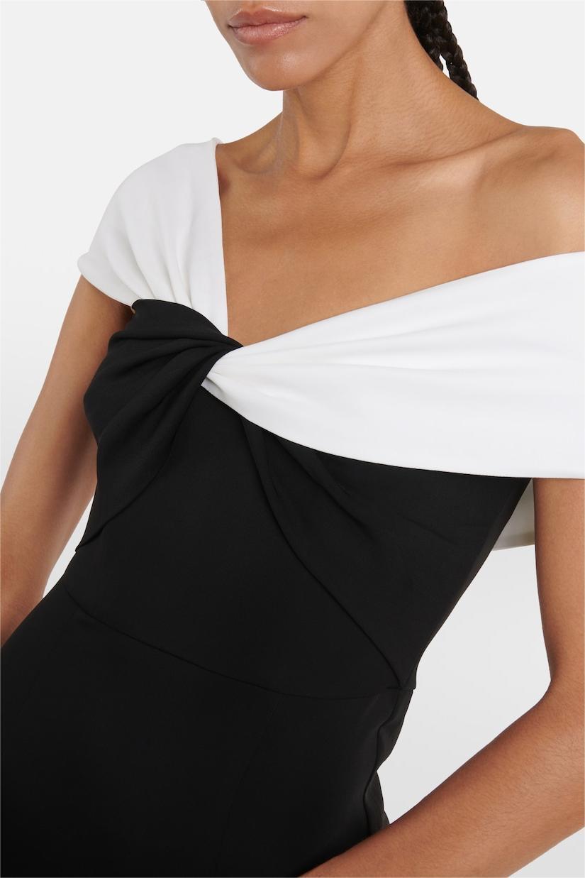 Contrast Color Off Shoulder Knotted Midi Dress