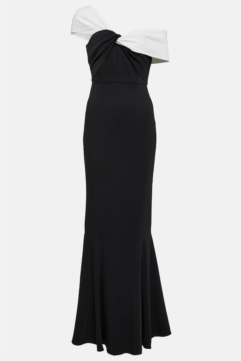 Contrast Color Off Shoulder Knotted Midi Dress