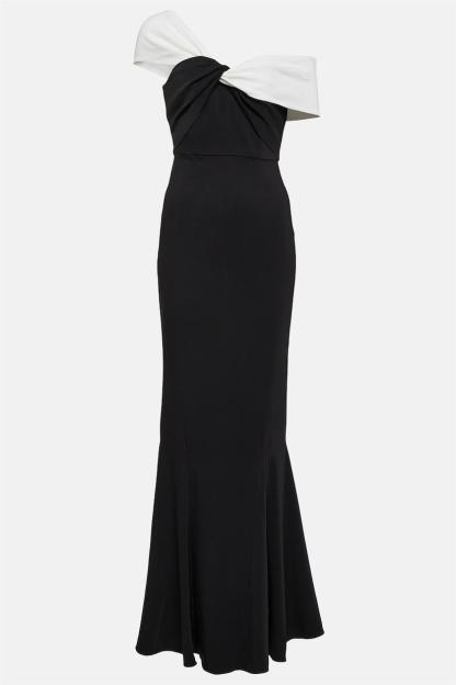 Contrast Color Off Shoulder Knotted Midi Dress