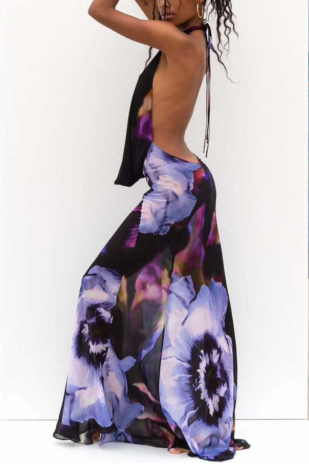Floral Swing Collar Sleeveless Midi Dress