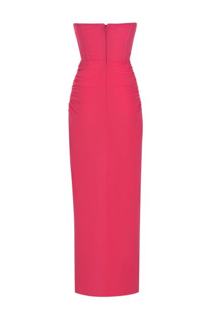 Corset Ruched Strapless Split Maxi Dress