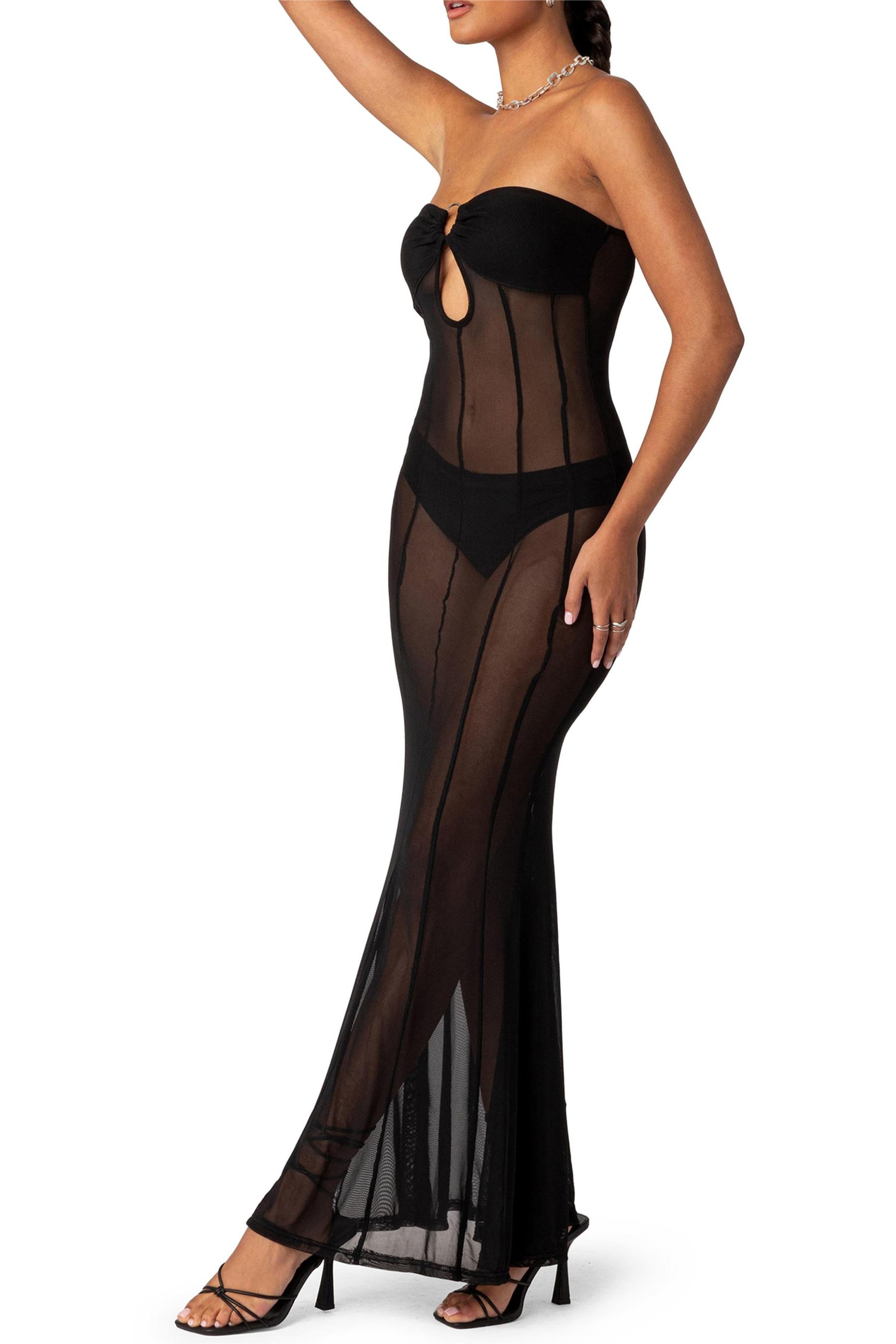 Mesh Cut Out Shirring Maxi Dress