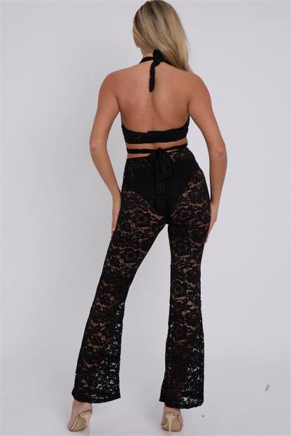 Solid Lace Cut Out See-Through Low Waist Jumpsuit