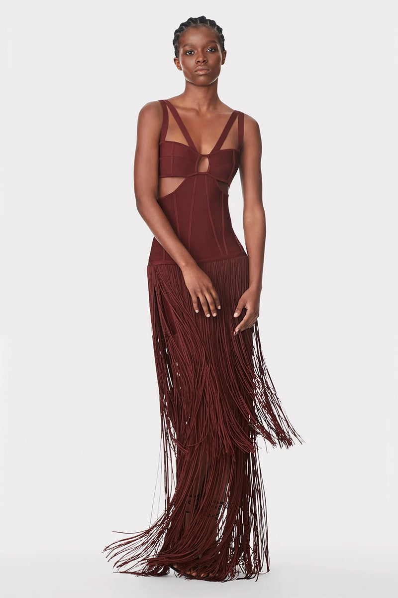Bandage Cut Out Tassel Midi Dress