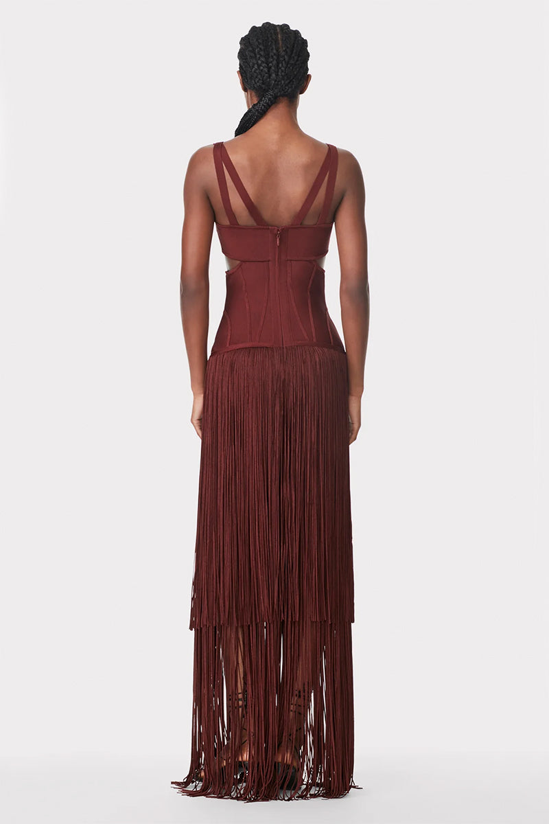 Bandage Cut Out Tassel Midi Dress