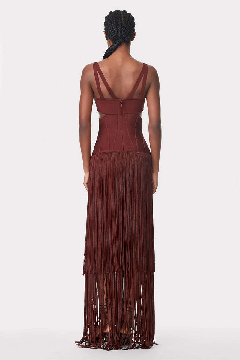 Bandage Cut Out Tassel Midi Dress