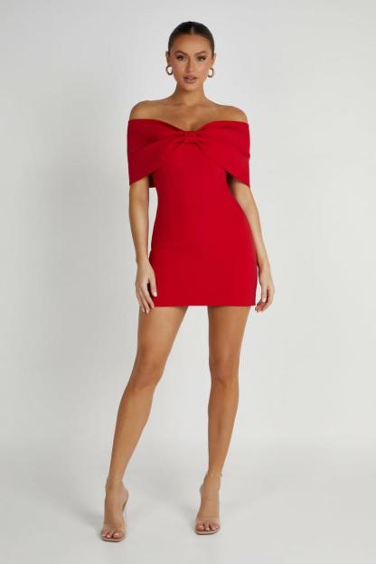 Solid Strapless Bow Mini Dress
