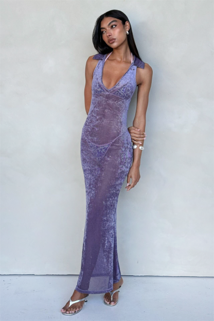 Solid V-Neck Sleeveless Midi Dress