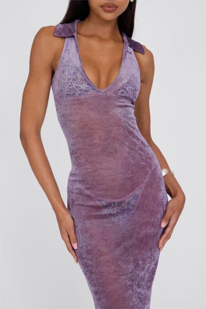 Solid V-Neck Sleeveless Midi Dress