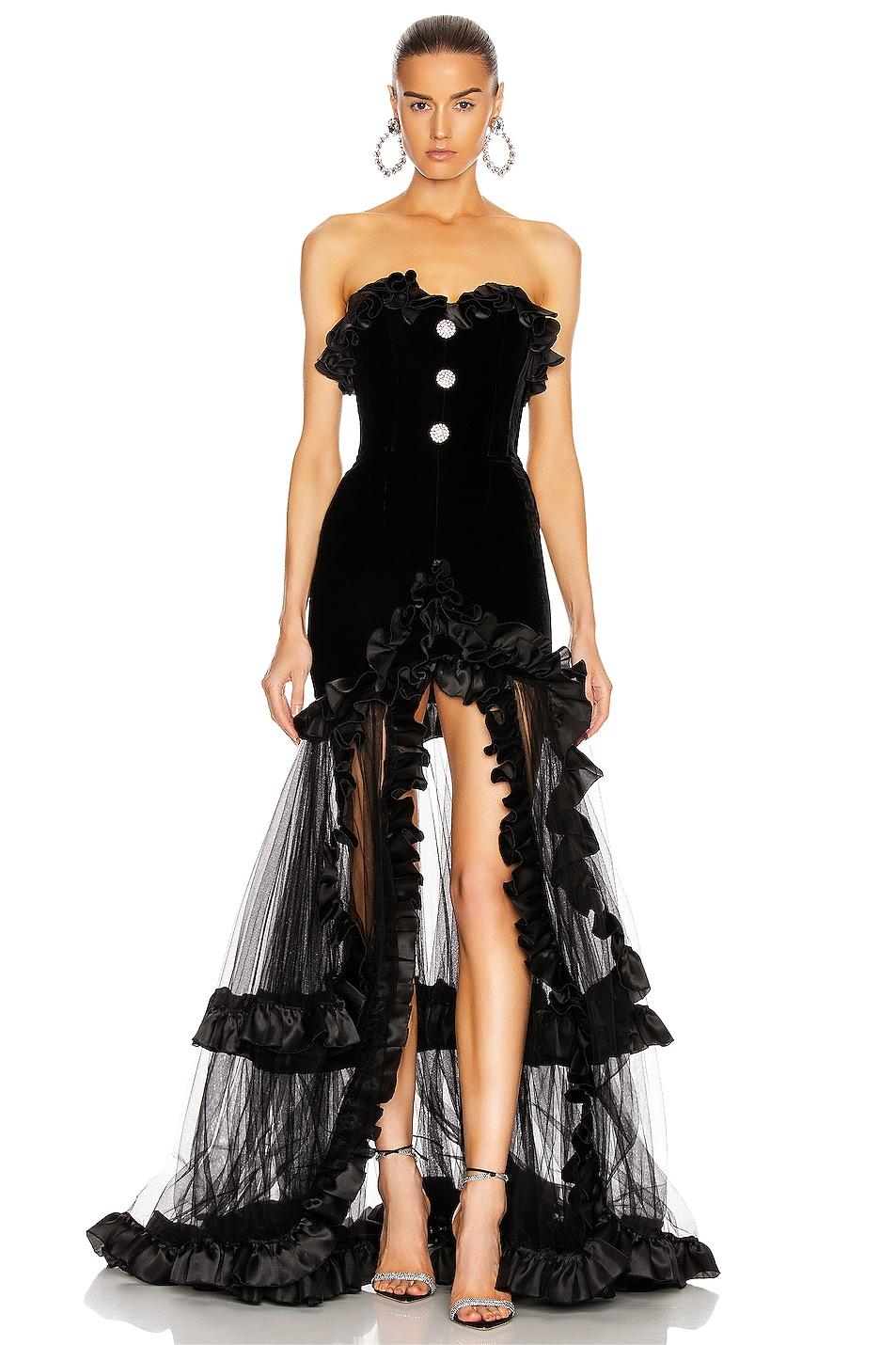 Frill Splicing Button Strapless Maxi Dress