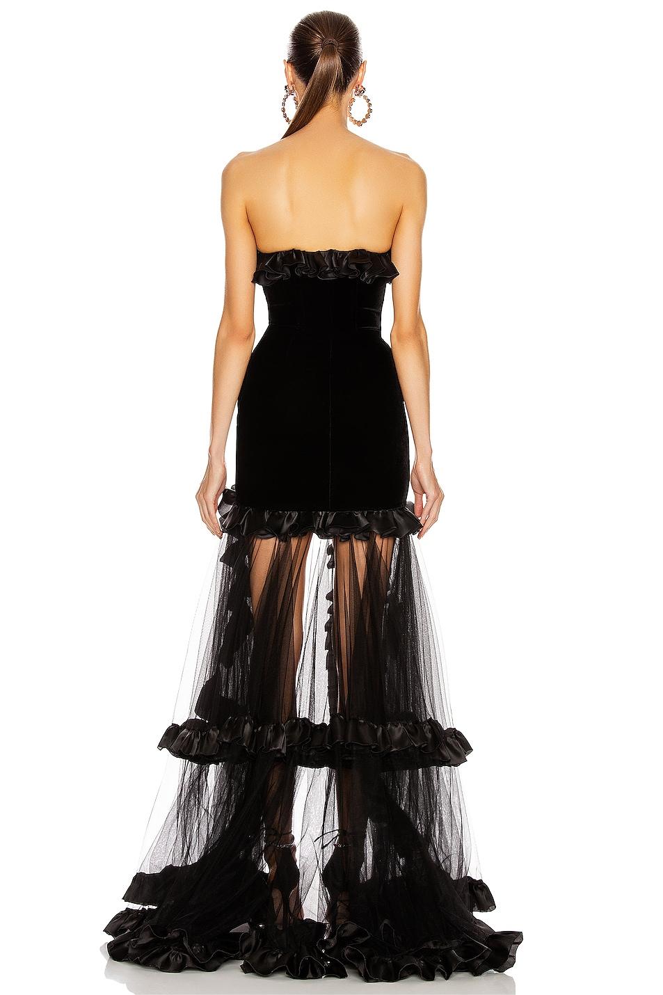 Frill Splicing Button Strapless Maxi Dress