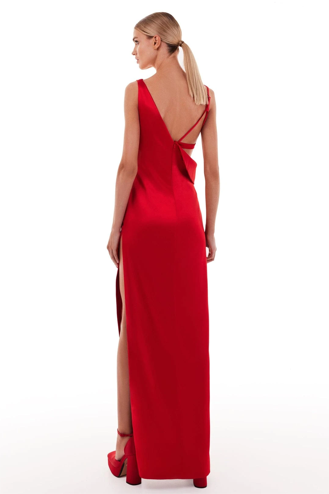 Satin Asymmetrical Side Slit Midi Dress