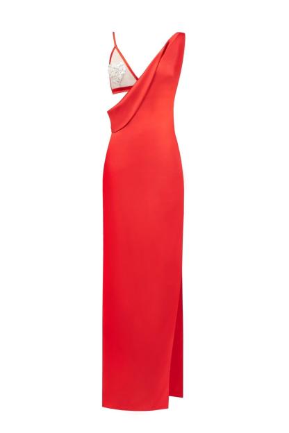 Satin Asymmetrical Side Slit Midi Dress