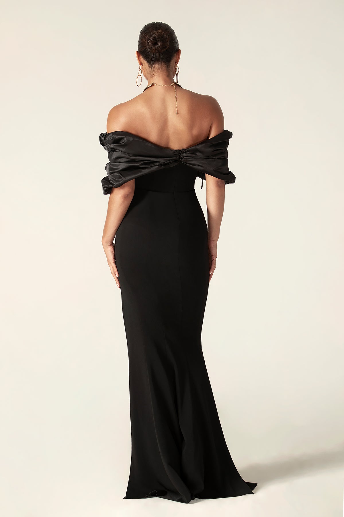 Satin Splicing Off Shoulder Split Maxi Dress