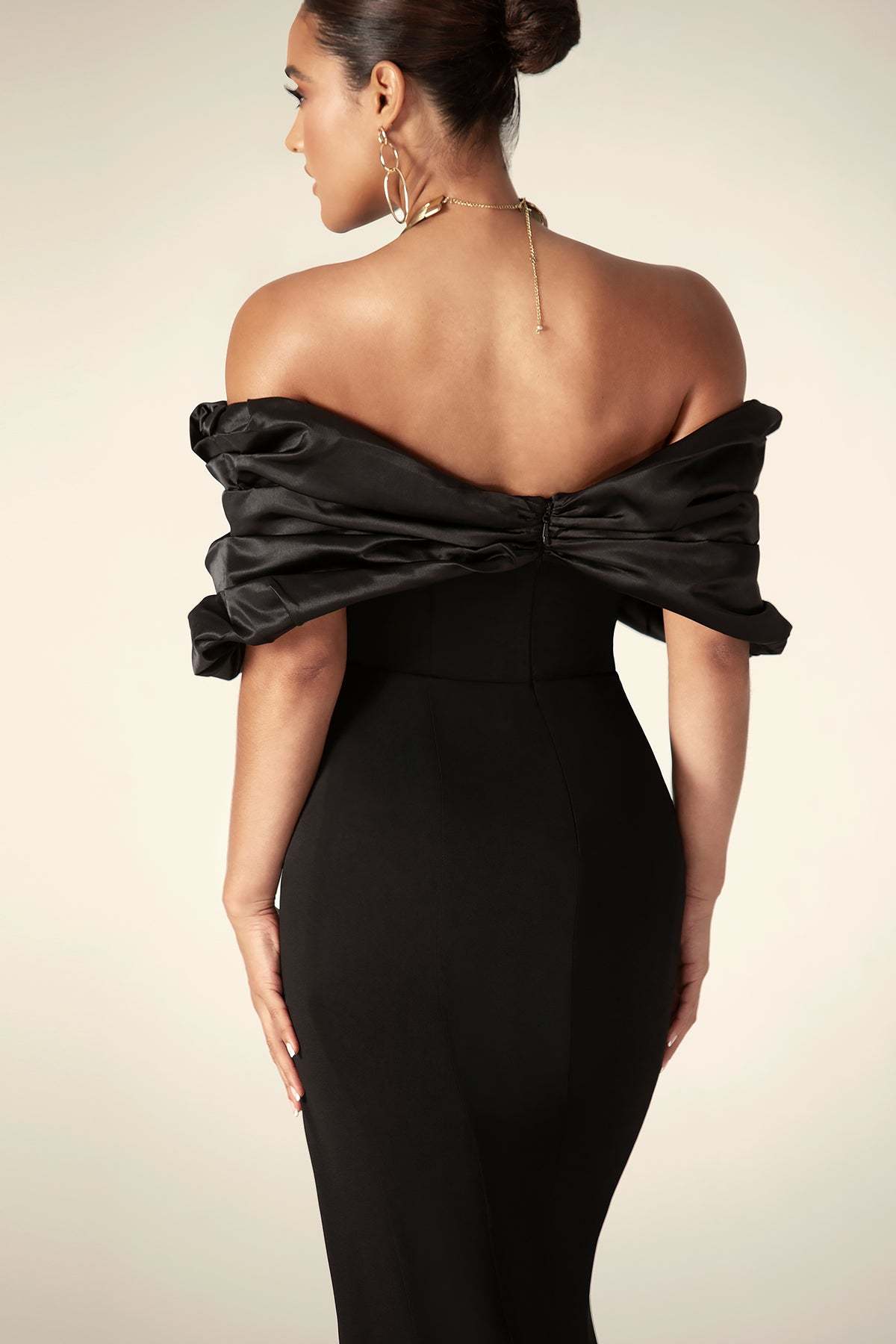 Satin Splicing Off Shoulder Split Maxi Dress