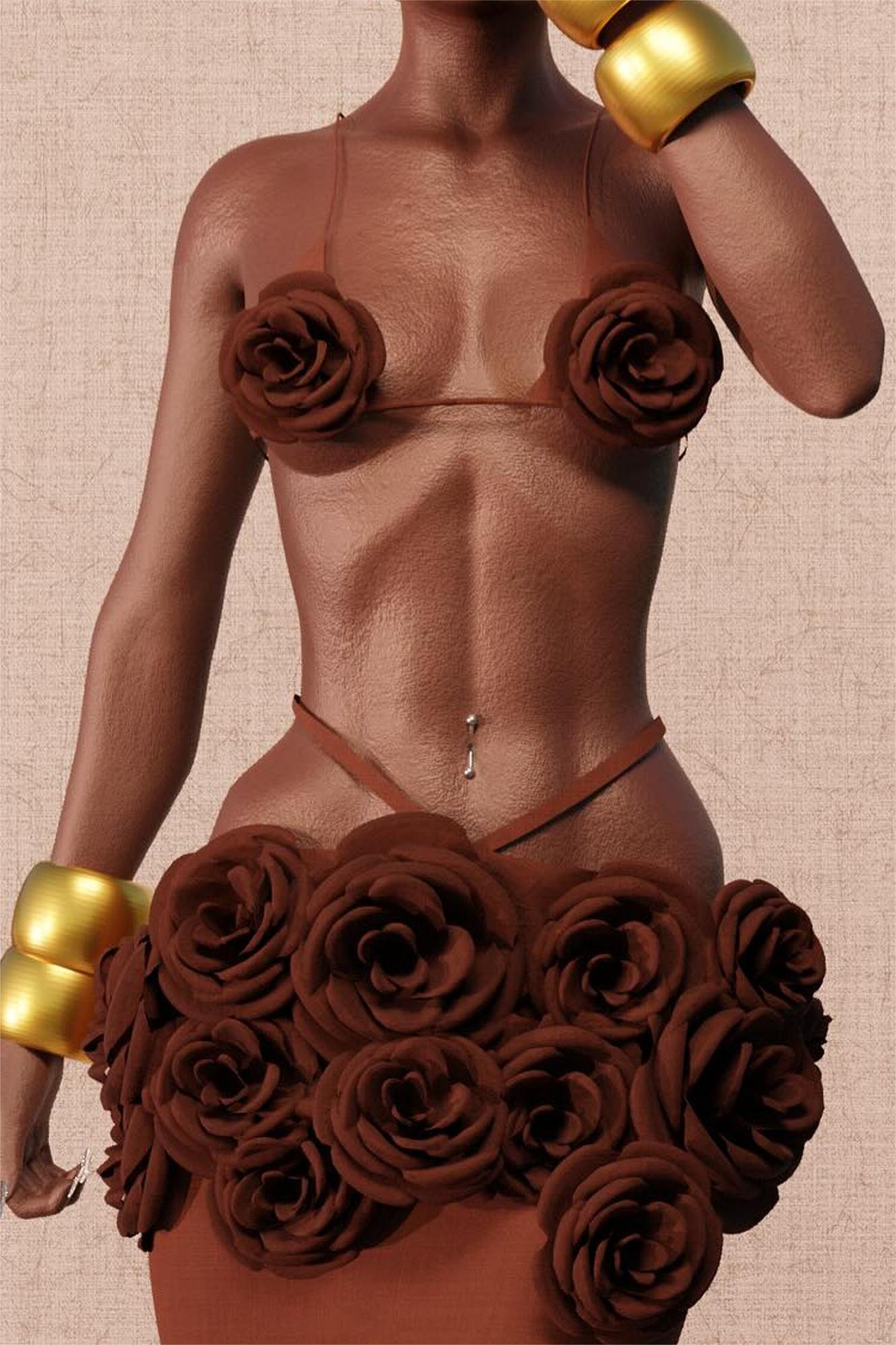 3D Flower Slip Top & Low Waist Cut Out Maxi Skirt Set