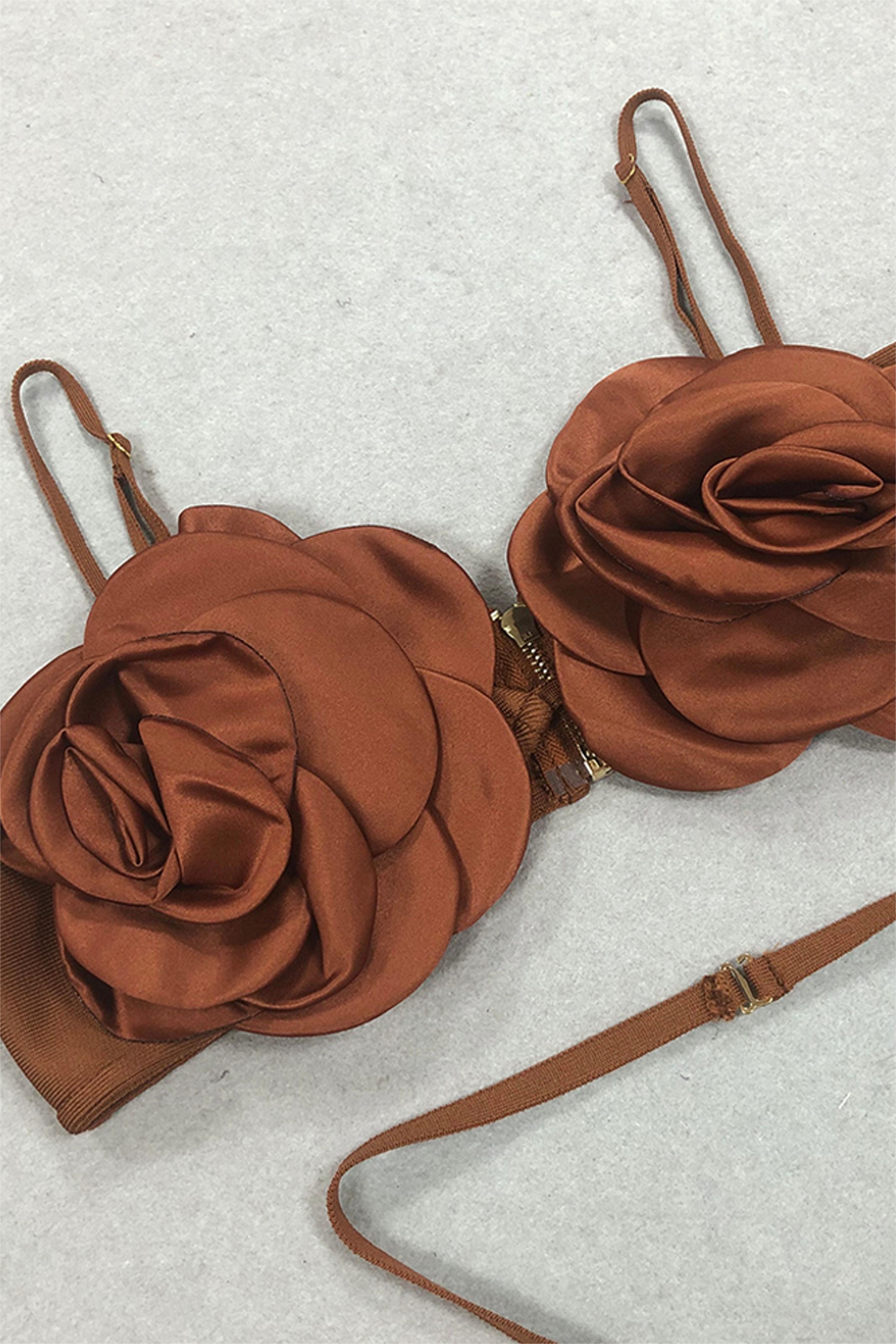 3D Flower Slip Top & Low Waist Cut Out Maxi Skirt Set