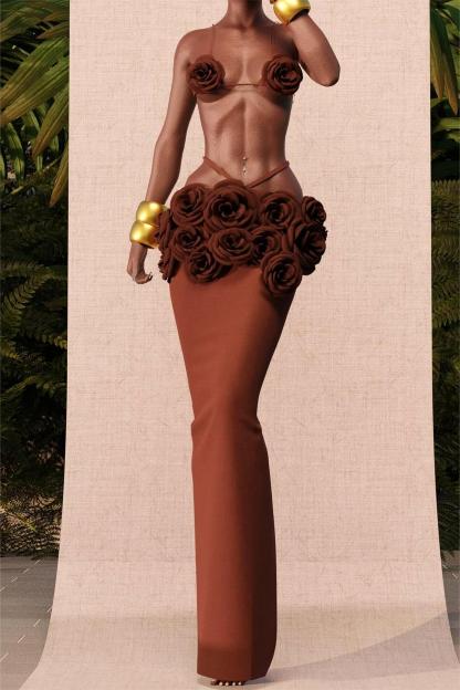 3D Flower Slip Top & Low Waist Cut Out Maxi Skirt Set