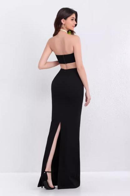 3D Flower Solid Top & Hight Waist Maxi Skirt Set