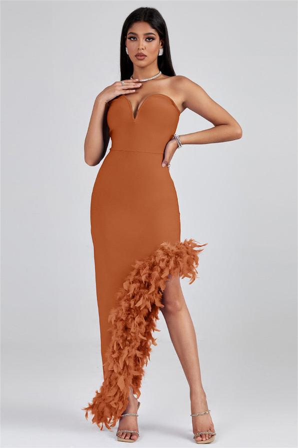 Feather Tassel Knit Midi Derss