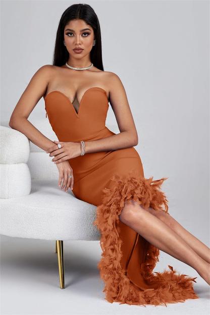 Feather Tassel Knit Midi Derss