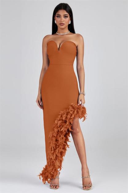 Feather Tassel Knit Midi Derss
