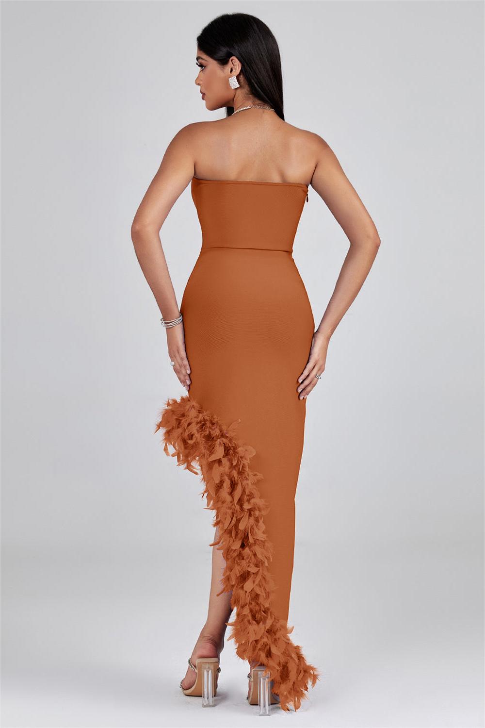 Feather Tassel Knit Midi Derss